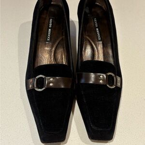 Sesto Meucci Black Loafers with Dark Brown Buckle Strap